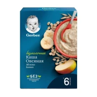 Каша Gerber безмолочная овсяная, с яблоком и бананом, с 6 мес, 180г