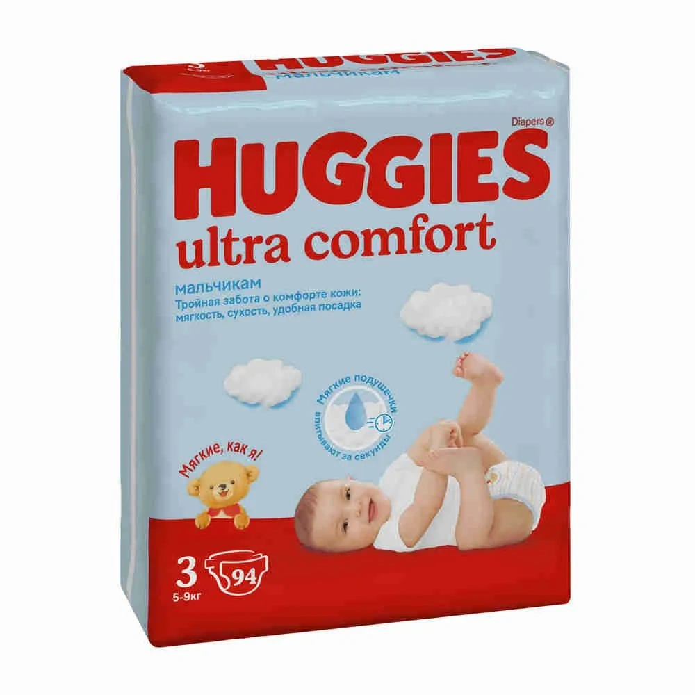 Подгузники Huggies ultra comfort для мальчиков размер 3 (5-9 кг) 94шт.