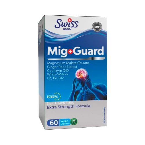 SWISS BORK MIG GUARD. Магний таурат малат, Витамин Б6, Коэнзим Q10 убихинол.