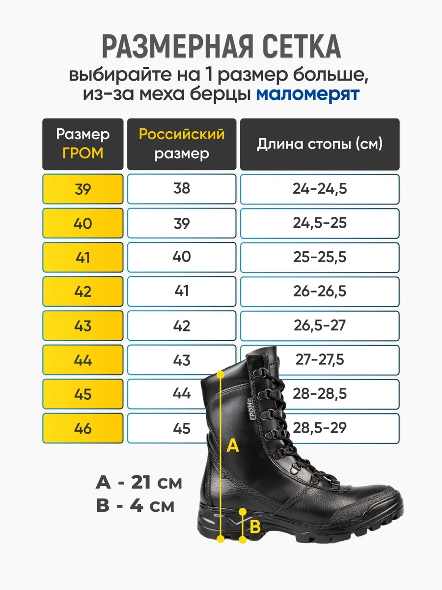 Берцы Гром тактические зимние с шерстью, размер 45