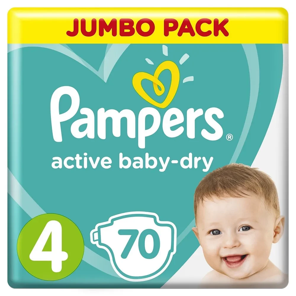 Подгузники Pampers Active Baby-Dry размер 4 (9-14 кг) 70шт в упаковке