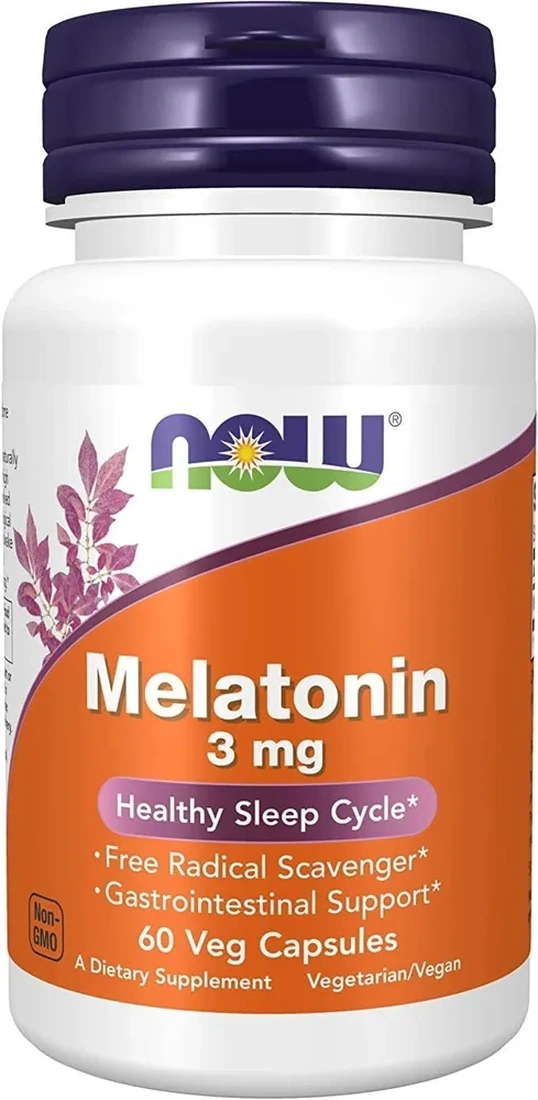 Мелатонин 3 мг 60 vcaps, NOW Melatonin, При нарушениях сна, пищевая добавка нормализует работу мозга