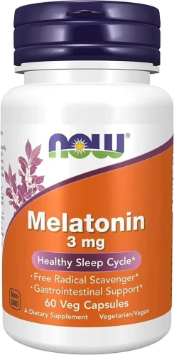 Мелатонин 3 мг 60 vcaps, NOW Melatonin, При нарушениях сна, пищевая добавка нормализует работу мозга