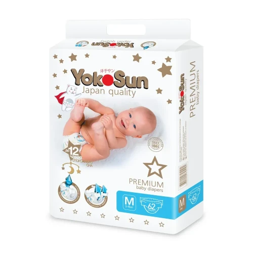 Подгузники YokoSun Premium размер M (5-10 кг) 62шт в упаковке