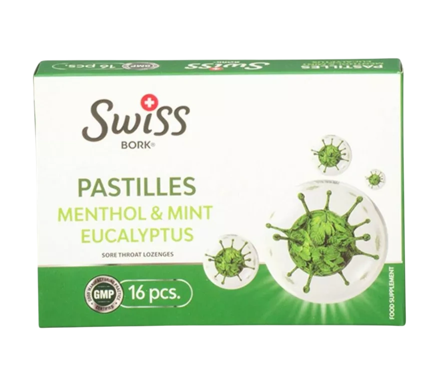 Swiss bork Леденцы для горла Menthol Mint Eucalyptus 16шт