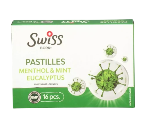 Swiss bork Леденцы для горла Menthol Mint Eucalyptus 16шт