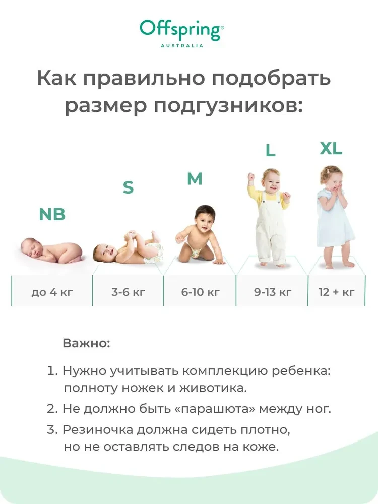 Подгузники Offspring размер NB (2-4 кг) 56шт в упаковке (расцветка Листочки)