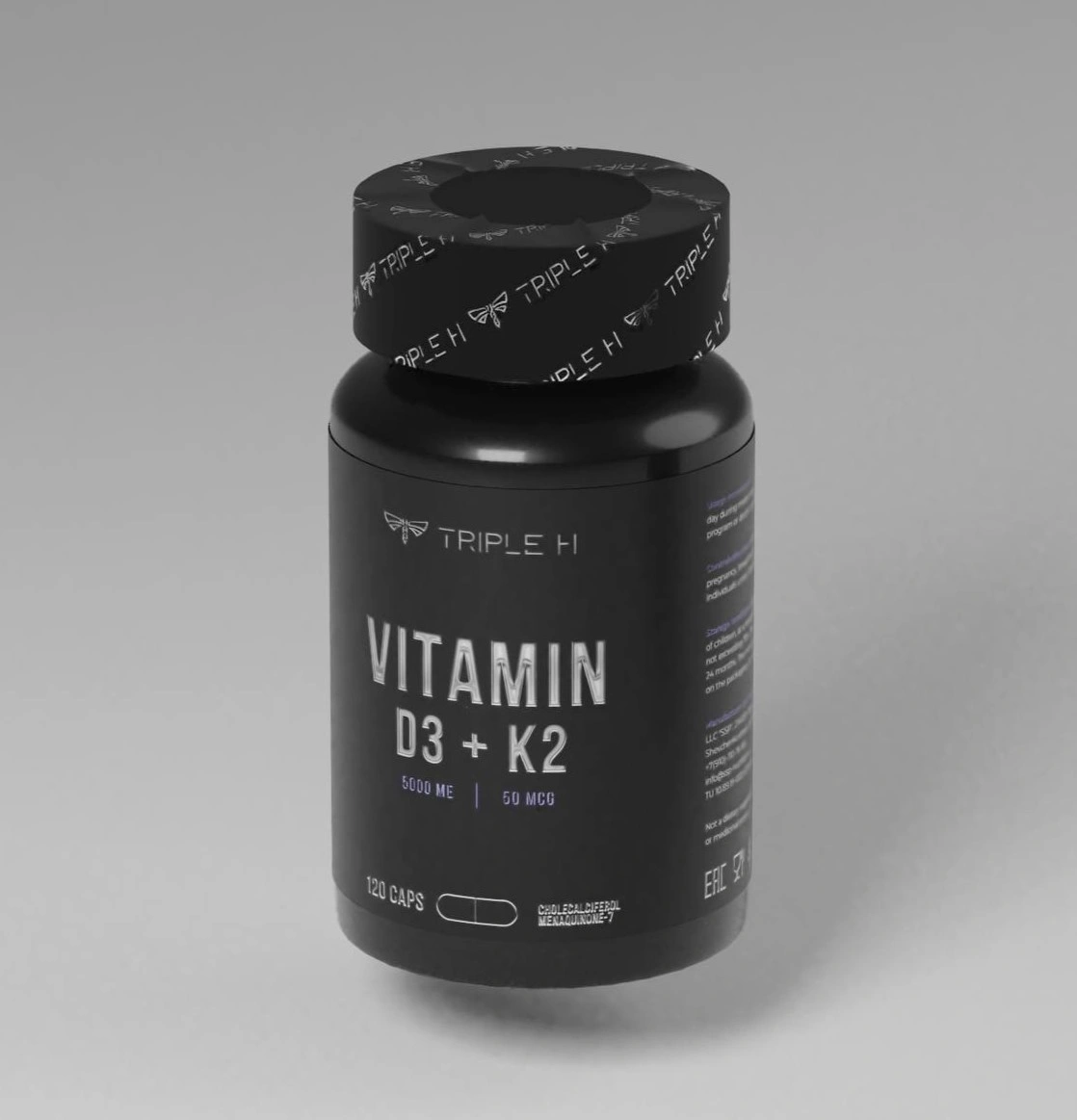 TRIPLE H Vitamin D3 5000 МЕ + K2 50 мкг, 120 капсул