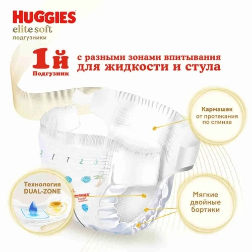 Huggies elite soft подгузники 5 (12-22 кг) 42 штуки в упаковке