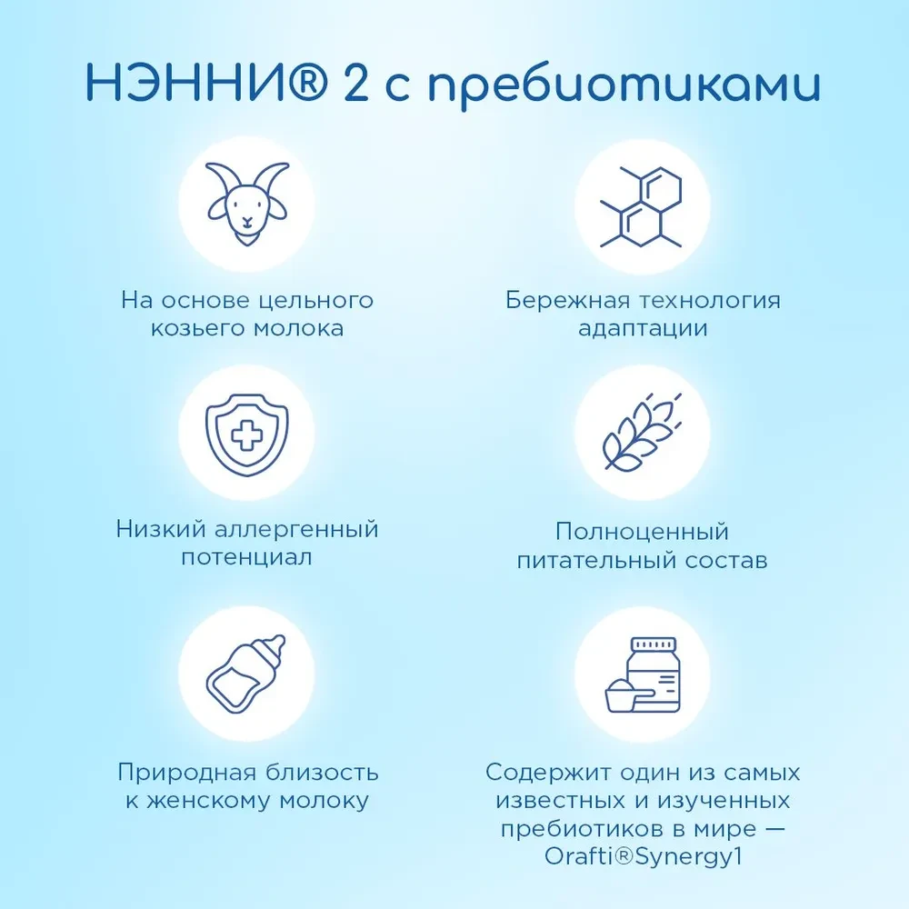 Смесь НЭННИ с пребиотиками 2, на козьем молоке 800г